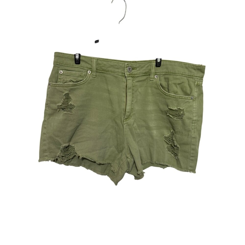 INC Denim High Rise Shorts Green Distressed Womans 14